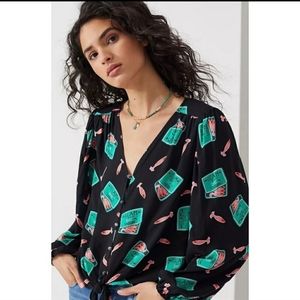 Anthropologie Kendra Dandy Dreamer Sardine Print Button Down
